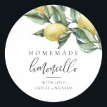 Lucas Limoncello Ronde Sticker<br><div class="desc">Deze favorstickers hebben een waterverf citroendesign en een kalligrafiekop. De scriptkop is niet bewerkbaar. Deze kunnen worden gebruikt voor huwelijken, bruidsfeesten, baby showers, verjaardagen of andere evenementen. Voor meer geavanceerde aanpassing van dit ontwerp, selecteert u gewoon de knop "Aanpassen" hierboven.</div>