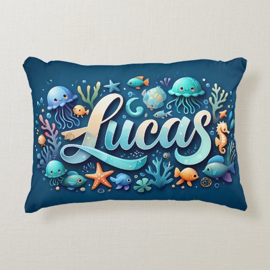Lucas Naam Ocean Theme Decoratief Zee Leven Accent Kussen (Voorkant)