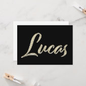 Lucas Name white gold Handwriting Karte Kaart (Voorkant / Achterkant in situ)