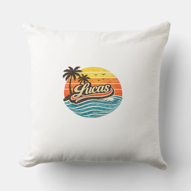 Lucas Retro Sunset Naamontwerp Kussen (Voorkant)