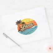 Lucas Retro Sunset Naamontwerp Ronde Sticker (Envelop)