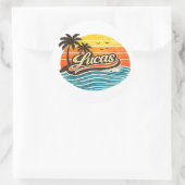 Lucas Retro Sunset Naamontwerp Ronde Sticker (Tas)