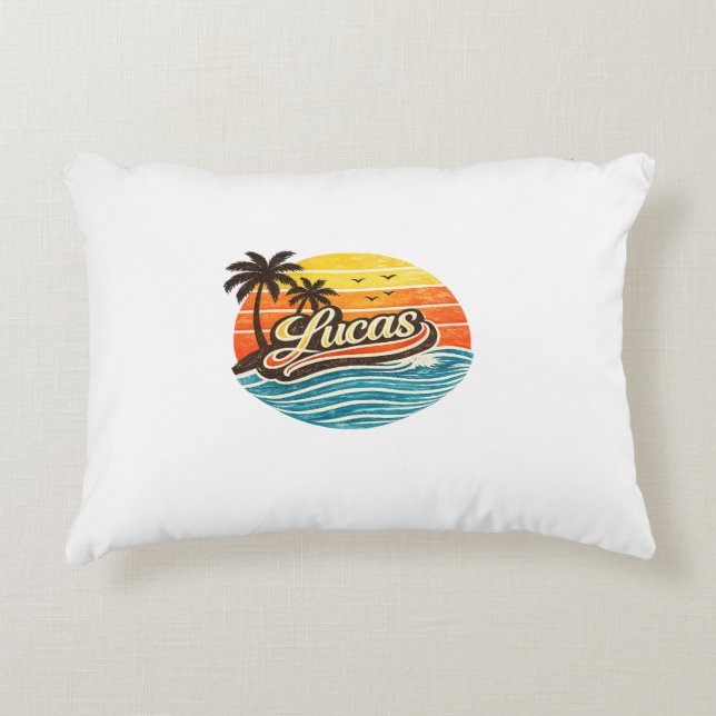 Lucas Retro Zonsondergang Naam Design Accent Kussen (Voorkant)
