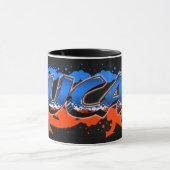 Lucas Vorname Name Graffiti blue orange Tasse Mok (Midden)