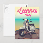 Lucca Italië scooter reisposter print. Briefkaart (Voorkant / Achterkant)
