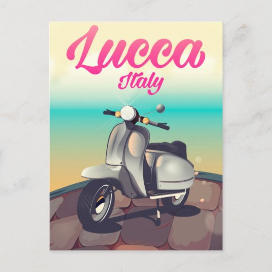 Lucca Italië scooter reisposter print. Briefkaart (Voorkant)