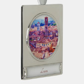 Lucca, Italië Travel Art Waterverf Art Ornament Verzilverd Banner Ornament (Rechts)