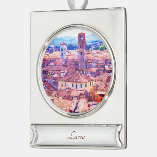 Lucca, Italië Travel Art Waterverf Art Ornament Verzilverd Banner Ornament (Links)