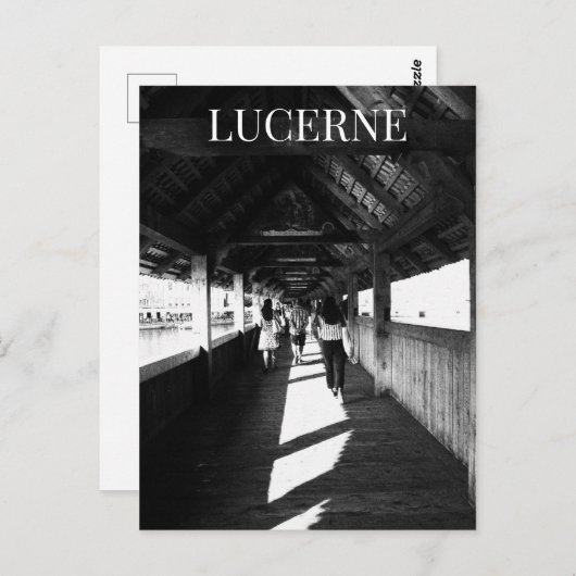 Lucerne Chapel Bridge + Toeristen Zwitserland BW Briefkaart (Voorkant / Achterkant)