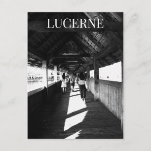 Lucerne Chapel Bridge + Toeristen Zwitserland BW Briefkaart