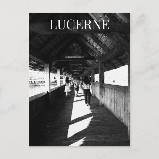 Lucerne Chapel Bridge + Toeristen Zwitserland BW Briefkaart (Voorkant)
