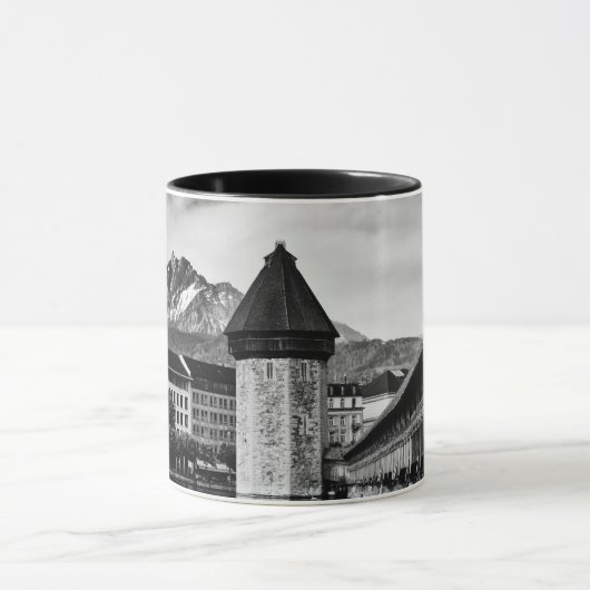 Lucerne city chapel bridge black/white photo mug mok (Midden)