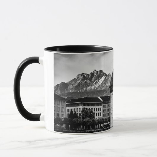 Lucerne city chapel bridge black/white photo mug mok (Links)