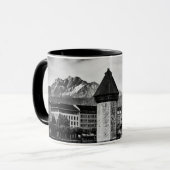 Lucerne city chapel bridge black/white photo mug mok (Voorkant links)