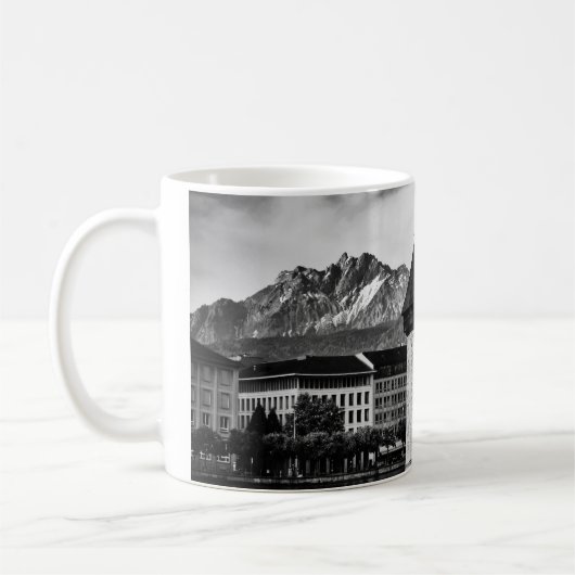 Lucerne city chapel bridge black/white photo mug mok (Links)