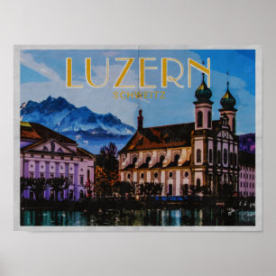 Lucerne Luzern Swiss Distressed Vintage Travel Poster