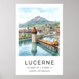 Lucerne Reis Kunstprint Zwitserse Stadsgezicht en Poster