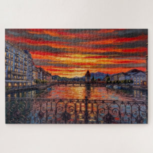Lucerne Zonsondergang Gloed: Galerij Editie Legpuzzel