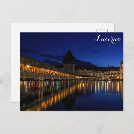 Lucerne Zwitserland Chapel Bridge at Night Briefkaart (Voorkant / Achterkant)