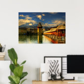 Lucerne Zwitserland Chapel Bridge Mount Pilatus Poster (Thuiskantoor)