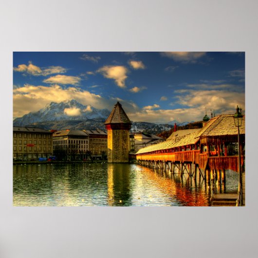 Lucerne Zwitserland Chapel Bridge Mount Pilatus Poster (Voorkant)