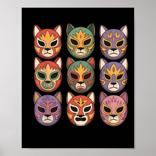Lucha Libre Cat Mask Funny Luchador Mask Gato Poster (Voorkant)