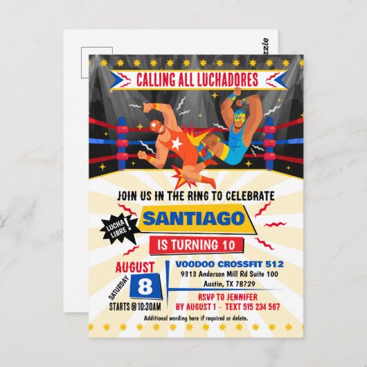 Lucha Libre Mexicaans worstelen Uitnodiging Verjaa (Voorkant / Achterkant)