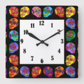 Lucha Libre Sugar Skull Vierkante Klok (Voorkant)