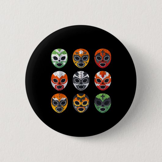 Lucha Libre Wrestling Mask Cinco de Mayo Mexican B Ronde Button 5,7 Cm (Voorkant)