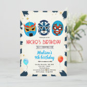 Luchador birthday party invitation kaart (Staand voorkant)