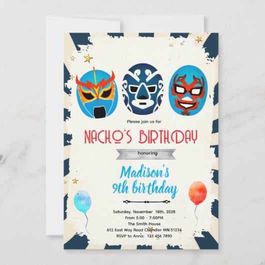 Luchador verjaardagsfeest uitnodiging (Voorkant)