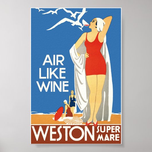 Lucht-achtige wijn, Weston England Vintage Travel Poster (Voorkant)