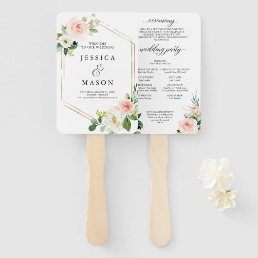Lucht Blush Huwelijksprogramma Fan Handwaaier (Voorkant en achterkant)