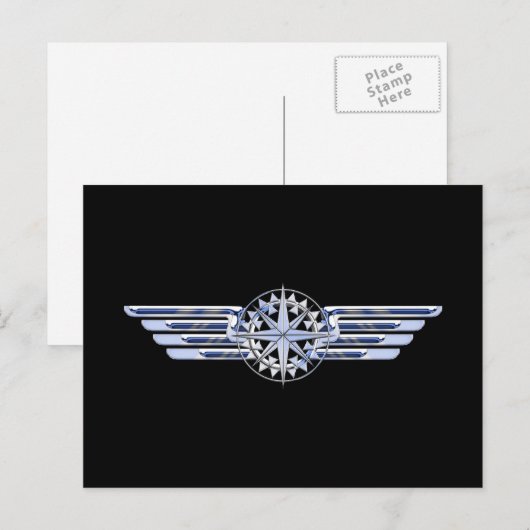 Lucht- en vliegenpakket als vleugellam op zwart briefkaart (Voorkant / Achterkant)