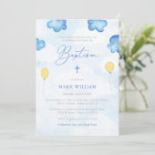 Lucht- en wolkenblaasjes met gele ballonnen kaart (Staand voorkant)