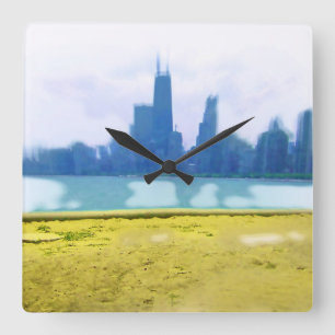 Lucht Geborstelde Chicago Skyline Vierkante Klok