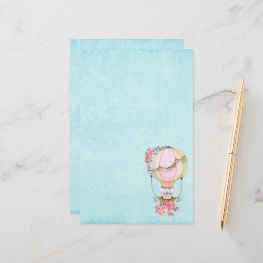 Lucht luchtballon met Beer Waterverf Briefpapier (Voorkant / Achterkant in situ)