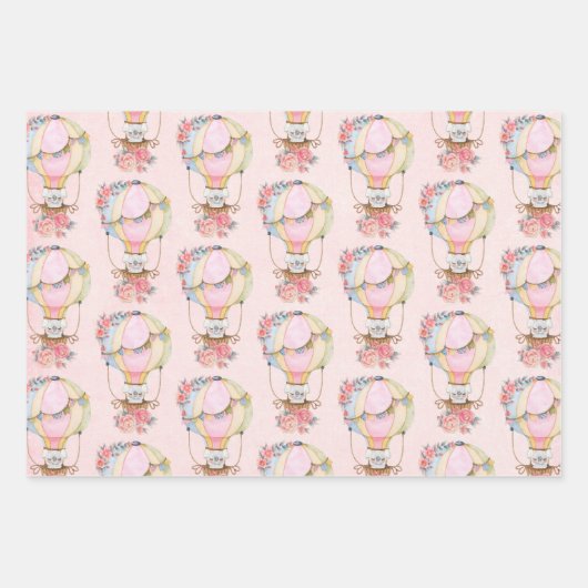 Lucht luchtballon met Beer Waterverf Inpakpapier Vel (Voorkant 2)