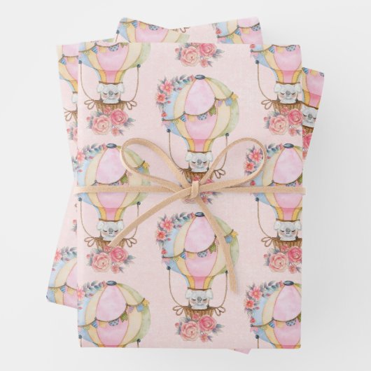 Lucht luchtballon met Beer Waterverf Inpakpapier Vel (In situ)