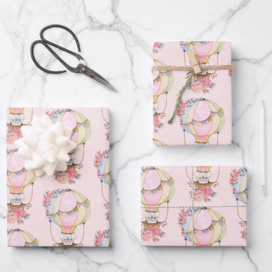 Lucht luchtballon met Beer Waterverf Inpakpapier Vel (Voorkant)