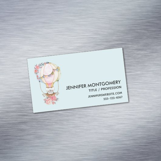 Lucht luchtballon met Beer Waterverf Magnetisch Visitekaartje (Voorbeeld)