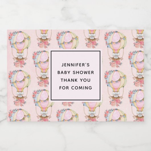 Lucht luchtballon met Beer Waterverf Patroon Sparkling Wijnetiket (Enkel label)