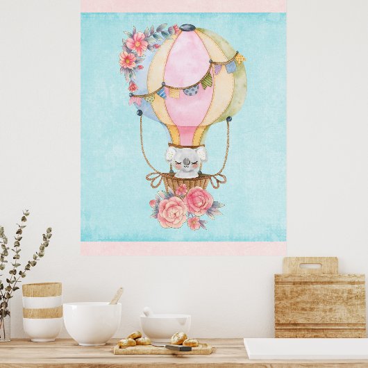 Lucht luchtballon met Beer Waterverf Poster (Keuken)