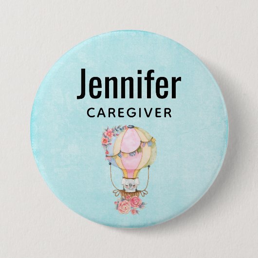 Lucht luchtballon met Beer Waterverf Ronde Button 7,6 Cm (Voorkant)