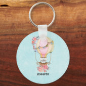 Lucht luchtballon met Beer Waterverf Sleutelhanger (Voorkant)