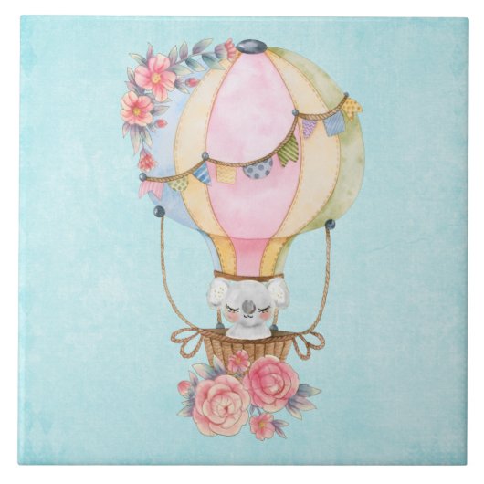 Lucht luchtballon met Beer Waterverf Tegeltje (Voorkant)