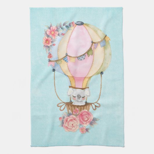 Lucht luchtballon met Beer Waterverf Theedoek (Verticaal)