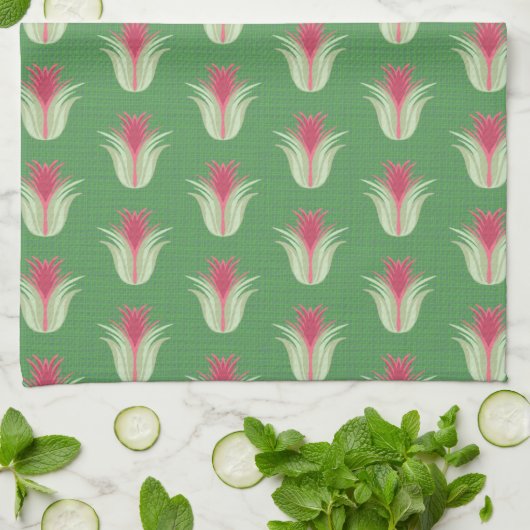 Lucht Plant Groen en Rode Tonen Theedoek (Gevouwen)