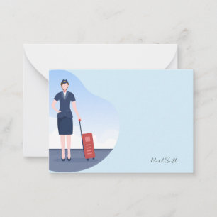 Lucht stewardess blauwe lucht achtergrond notitiekaartje