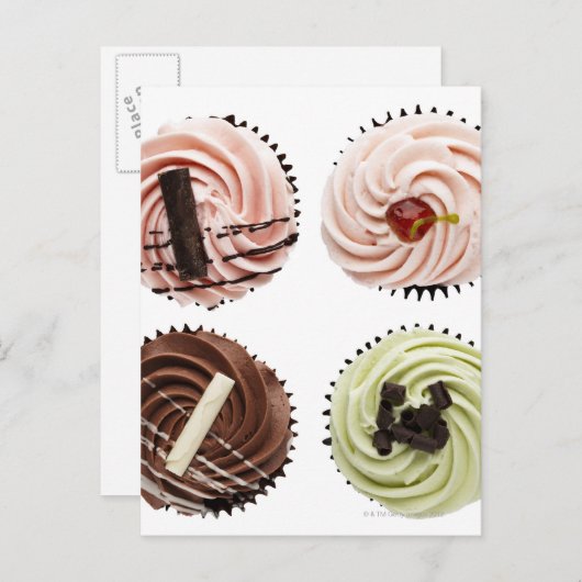 Lucht uitzicht van vier koppencakes op wit briefkaart (Voorkant / Achterkant)